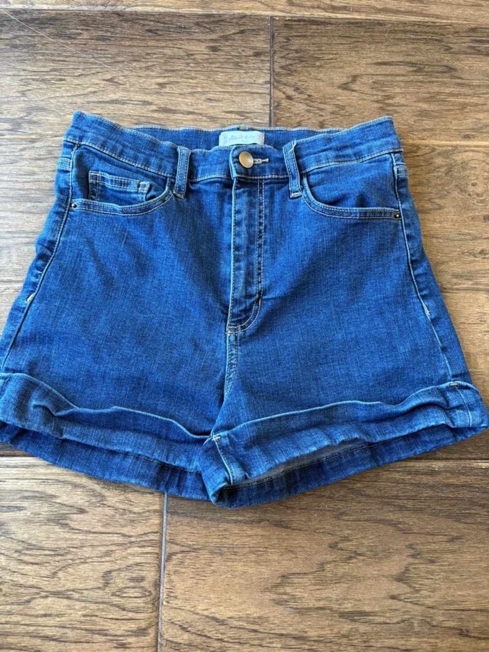 Altar'd State Medium Blue High-Rise Rolled Hem Jean Shorts